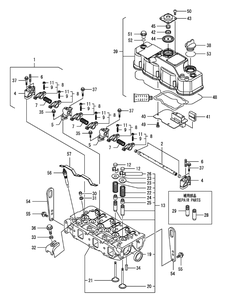 Yanmar 3tnv82a-Bdcb Cylinder Head And Bonnet Diagram and Parts List for S7232-D 53AY8DU8050-312HP Cub Cadet Lawn Tractor